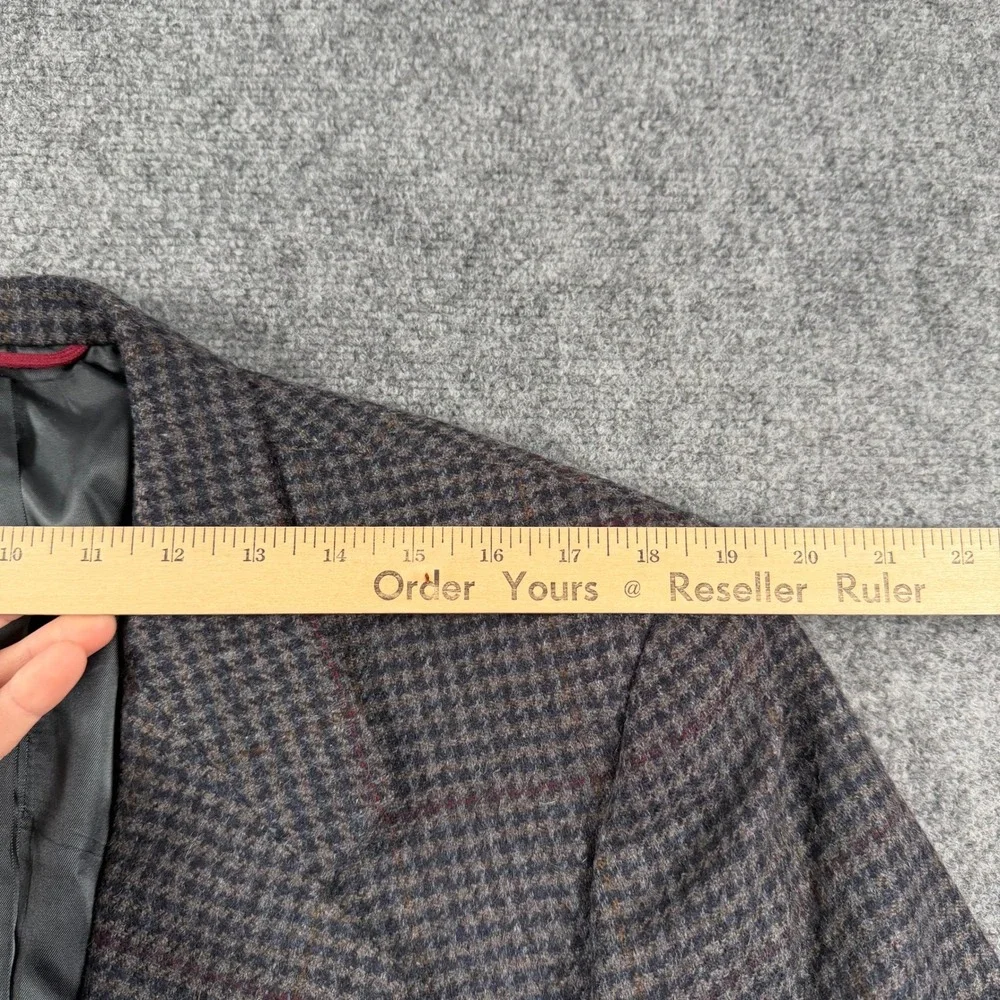 Hart Schaffner Marx Sport Coat Mens 40R Gray Blue Wool Houndstooth Blazer VTG
